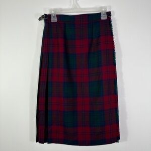 Vintage Moffat Woollens Skirt SZ 12 Tartan Plaid Pleated Wool Red Green Scotland